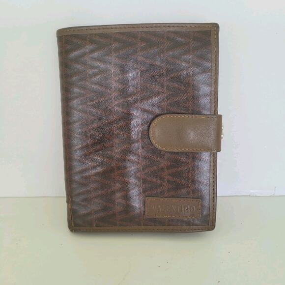 Valentino Bifold Card Bill Holder Brown Wallet Medium Vintage Kisslock Italian - Picture 1 of 11